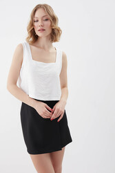 Kare Yaka Sıfır Kol Crop Bluz - 11