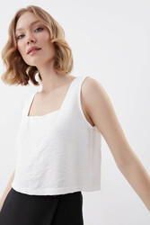 Kare Yaka Sıfır Kol Crop Bluz - 13