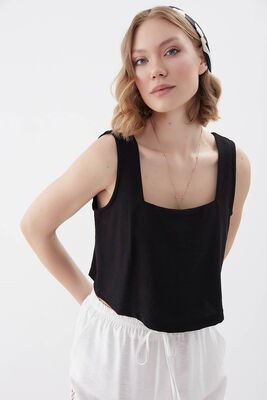 Kare Yaka Sıfır Kol Crop Bluz - 19