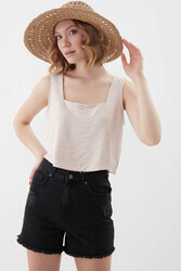 Kare Yaka Sıfır Kol Crop Bluz - 21