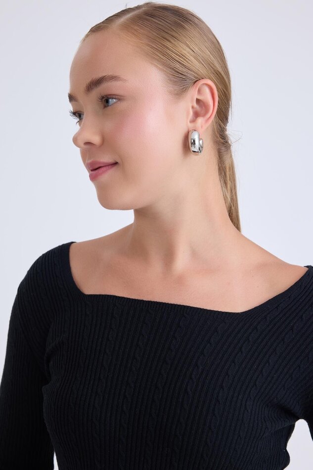 Kare Yaka Uzun Kol Triko Bluz - 3