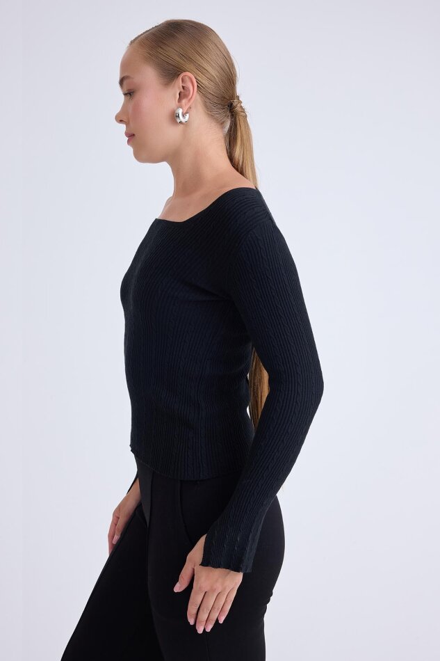 Kare Yaka Uzun Kol Triko Bluz - 2