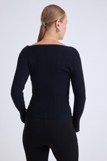 Kare Yaka Uzun Kol Triko Bluz - 4