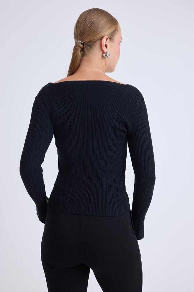 Kare Yaka Uzun Kol Triko Bluz - 4