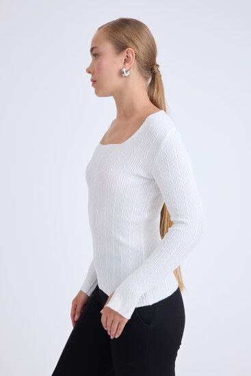 Kare Yaka Uzun Kol Triko Bluz - 6