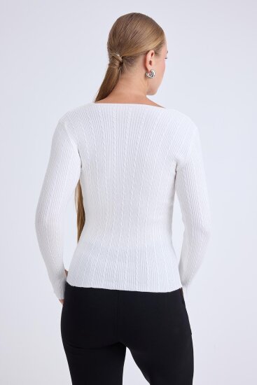 Kare Yaka Uzun Kol Triko Bluz - 7