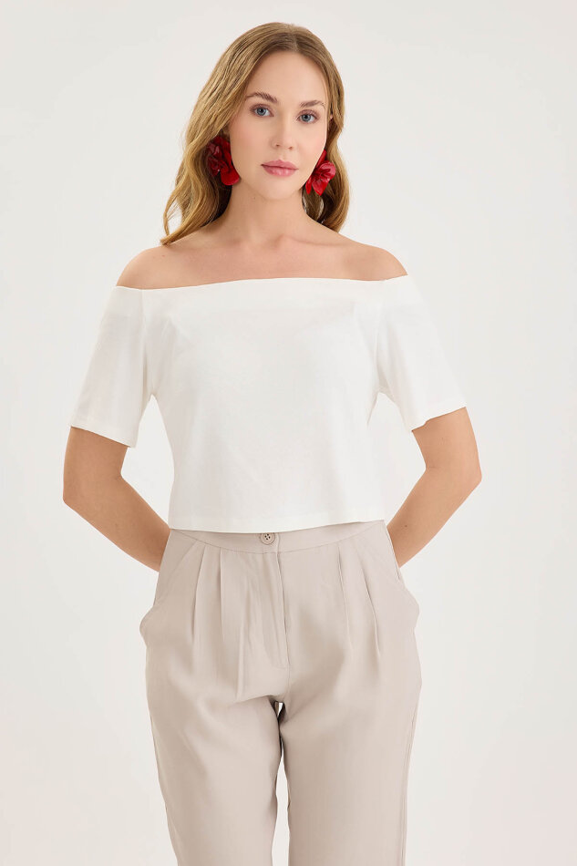 Kayık Yaka Crop Bluz - 3