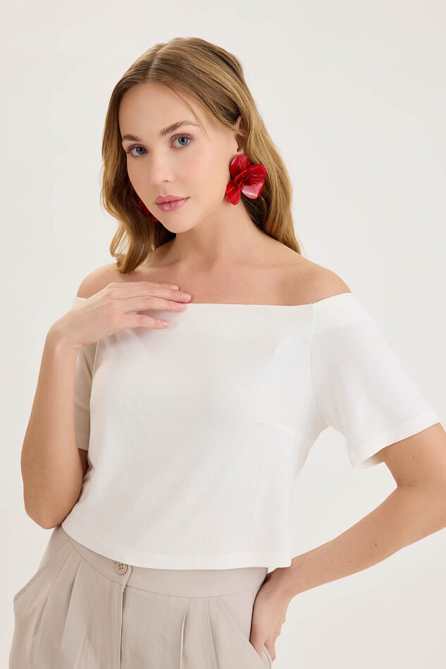 Kayık Yaka Crop Bluz - 6