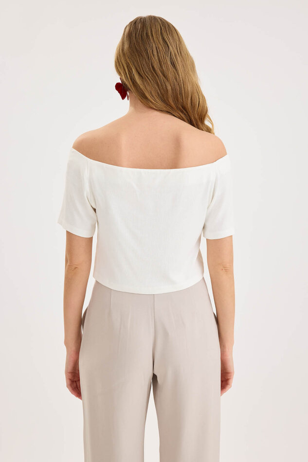 Kayık Yaka Crop Bluz - 5