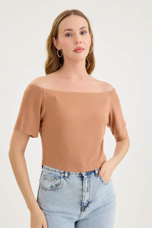 Kayık Yaka Crop Bluz - 8