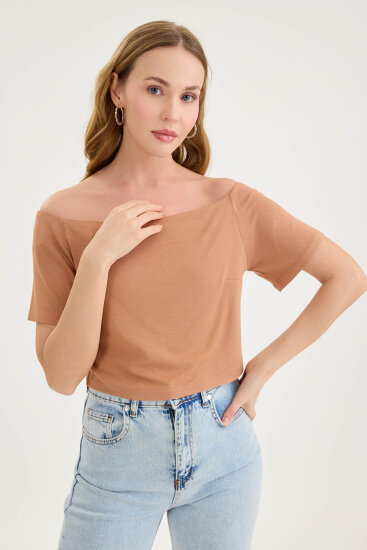 Kayık Yaka Crop Bluz - 11