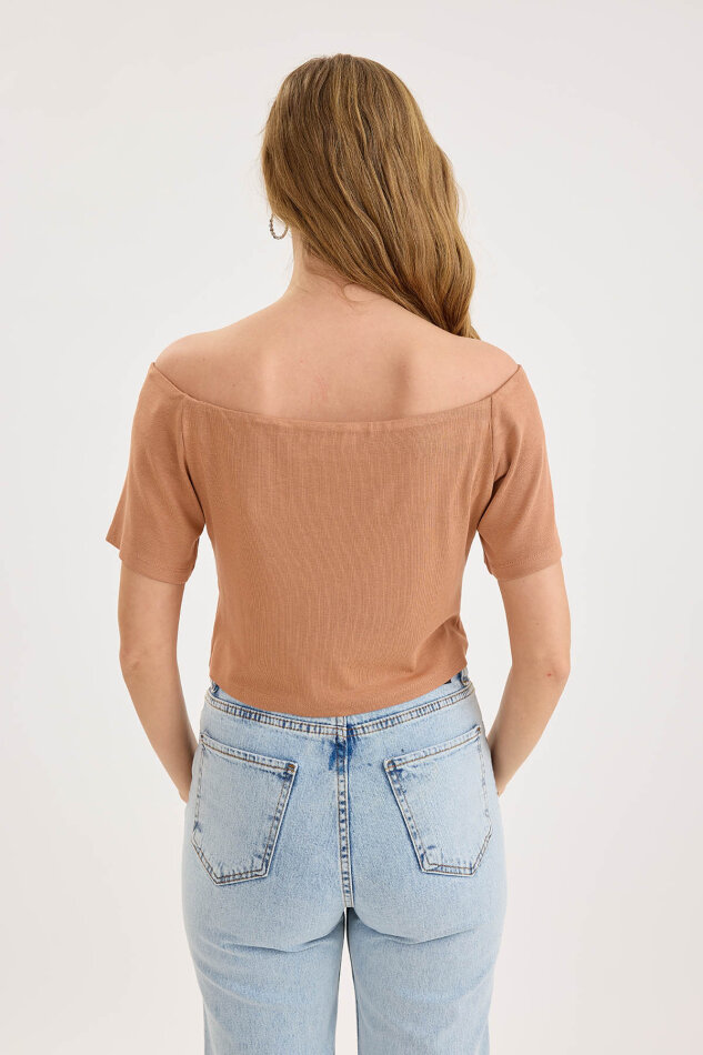 Kayık Yaka Crop Bluz - 10