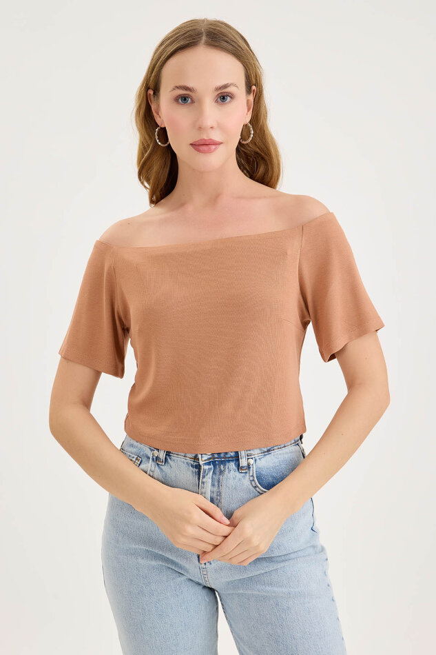 Kayık Yaka Crop Bluz - 7