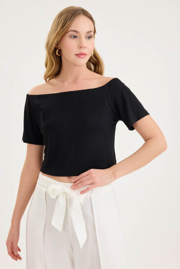 Kayık Yaka Crop Bluz - 14