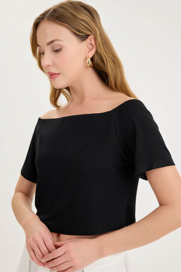 Kayık Yaka Crop Bluz - 16