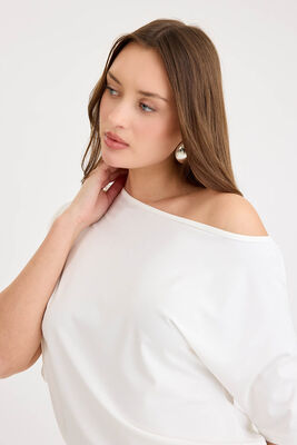 Kayık Yaka Kısa Kol Modal Bluz - 2