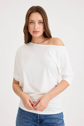 Kayık Yaka Kısa Kol Modal Bluz - 4
