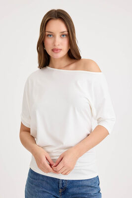 Kayık Yaka Kısa Kol Modal Bluz - 4