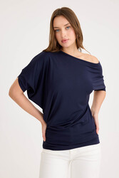 Kayık Yaka Kısa Kol Modal Bluz - 13