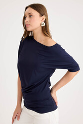 Kayık Yaka Kısa Kol Modal Bluz - 14