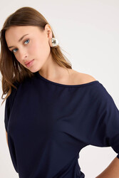 Kayık Yaka Kısa Kol Modal Bluz - 12