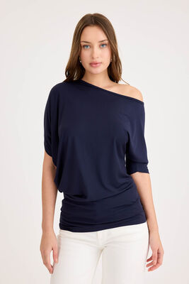 Kayık Yaka Kısa Kol Modal Bluz - 11