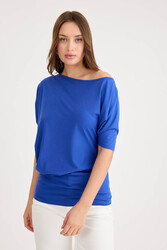 Kayık Yaka Kısa Kol Modal Bluz - 16