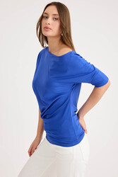 Kayık Yaka Kısa Kol Modal Bluz - 19