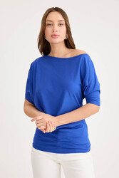 Kayık Yaka Kısa Kol Modal Bluz - 18
