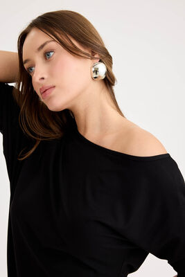 Kayık Yaka Kısa Kol Modal Bluz - 22