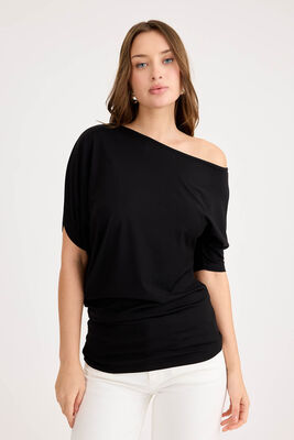 Kayık Yaka Kısa Kol Modal Bluz - 23