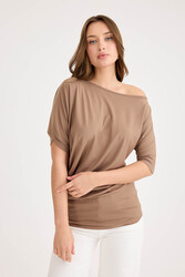 Kayık Yaka Kısa Kol Modal Bluz - 26