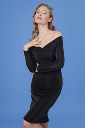 Kayık Yaka Simli Elbise - 3