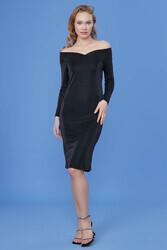 Kayık Yaka Simli Elbise - 7