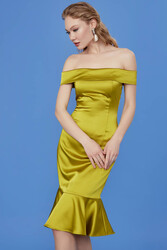 Kayık Yaka Ucu Volanlı Elbise - 13