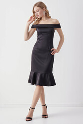 Kayık Yaka Ucu Volanlı Elbise - 19