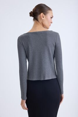 Kayık Yaka Uzun Kol Bluz - Thumbnail (3)