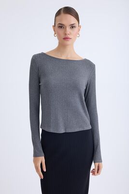 Kayık Yaka Uzun Kol Bluz - Thumbnail (4)