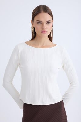 Kayık Yaka Uzun Kol Bluz - Thumbnail (5)