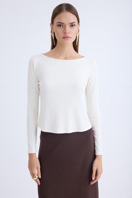 Kayık Yaka Uzun Kol Bluz - Thumbnail (9)