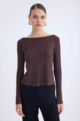 Kayık Yaka Uzun Kol Bluz - Thumbnail (10)