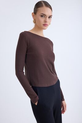 Kayık Yaka Uzun Kol Bluz - Thumbnail (12)