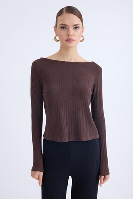 Kayık Yaka Uzun Kol Bluz - Thumbnail (15)