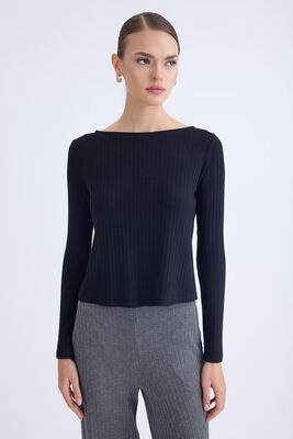 Kayık Yaka Uzun Kol Bluz - Thumbnail (16)