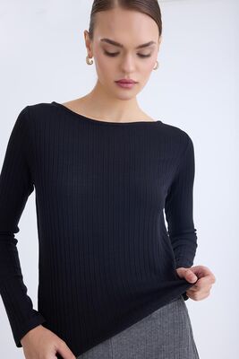 Kayık Yaka Uzun Kol Bluz - Thumbnail (17)