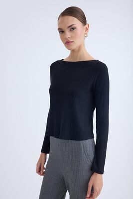 Kayık Yaka Uzun Kol Bluz - Thumbnail (20)