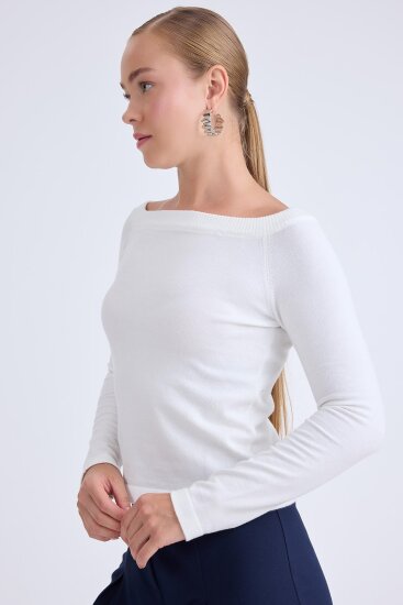 Kayık Yaka Uzun Kol Triko Bluz - 3
