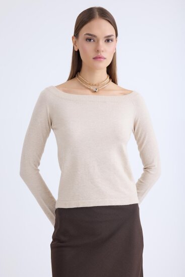 Kayık Yaka Uzun Kol Triko Bluz - 10