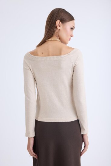 Kayık Yaka Uzun Kol Triko Bluz - 14