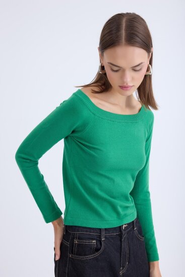 Kayık Yaka Uzun Kol Triko Bluz - 18